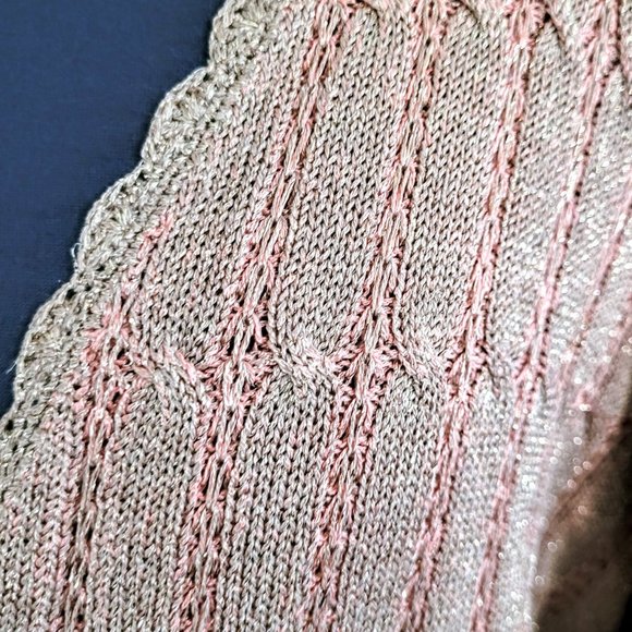 JH Collectibles Petite Beige and Pink Shimmer Silk Blend Cardigan Sweater - Picture 3 of 7